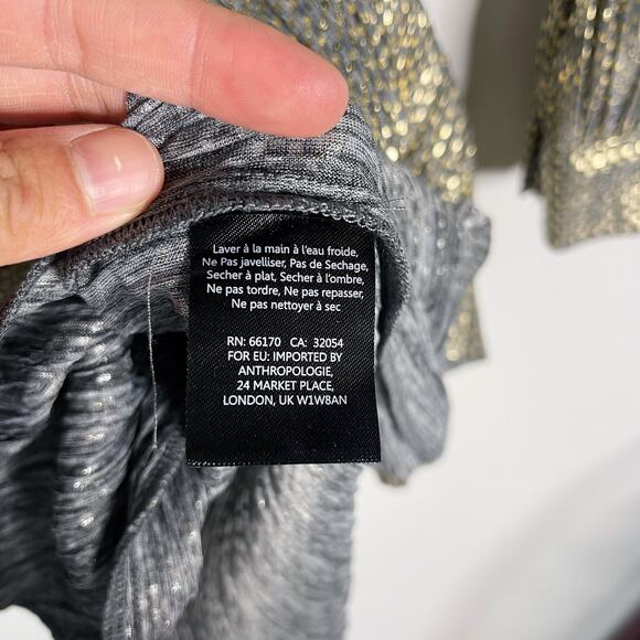 Anthropologie Sabina Musayev XS Gold Agatha Tie Neck Metallic Dress Long Sleeve - Picture 11 of 13